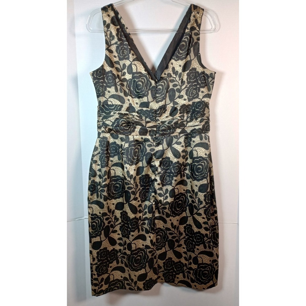 Jones Wear Cocktail Dress W 14 Black/Nude Rose Floral Lined Formal Party